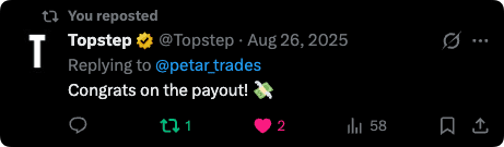 Topstep Payout Screenshot